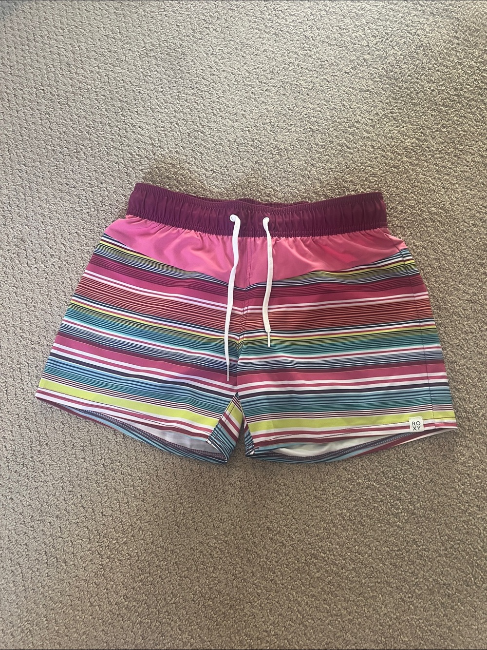 Roxy Multicolor Striped Swim Coverup Shorts - Pink & Burgundy Accents